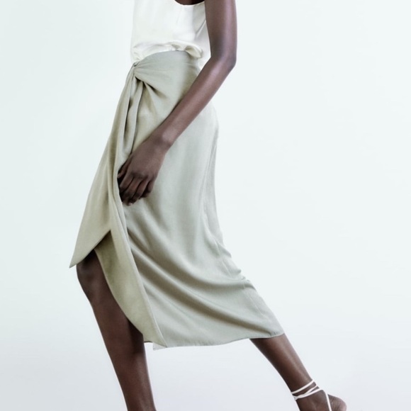 NWT Zara Satin Wrap Tie Waist Skirt M - Picture 2 of 16